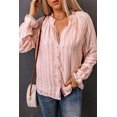 thumbnail image 3 of ABPHQTO Blusa de mujer con botones y ribete de volantes de encaje dulce rosa, 3 of 5