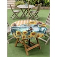 thumbnail image 4 of Outdoor Tablecloths with Umbrella Hole & Zipper, Sunflowers Trucks Round Tablecloths 60 Inch, Spring Farmhouse Eucalyptus Orange Plaid Waterproof Table Cloth, Patio/Pool/Picnic Table Covers, 4 of 8