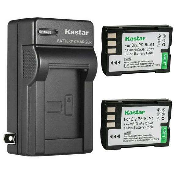 Kastar 2-Pack BLM-1 Battery and AC Wall Charger Replacement for Olympus EVOLT E-510 E510, C-5060, C-5060 wide, Camedia C-5060 Wide Zoom, C-7070, C-8080, Camedia C-8080 Wide Zoom, E-1 E1, E-3 E3