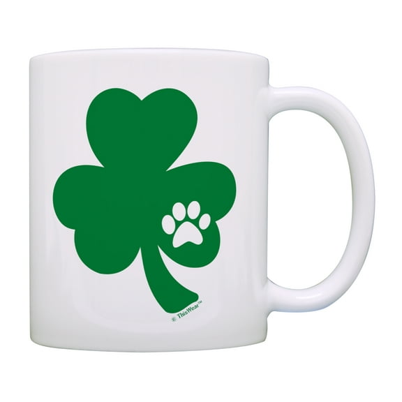 ThisWear St Patricks Day Mug Shamrock with Pawprint Cat Lover Gifts for Cat Lover 11 ounce Coffee Mug