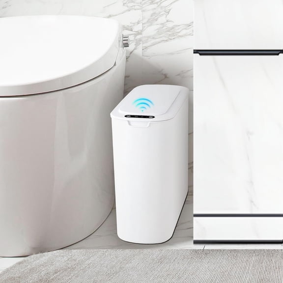 AISUO 2.6 Gallon Automatic Motion Sensor Bathroom Trash Can with Lid, Touchless Smart Slim Plastic Wastebasket for Bedroom, Office, Dorm, White