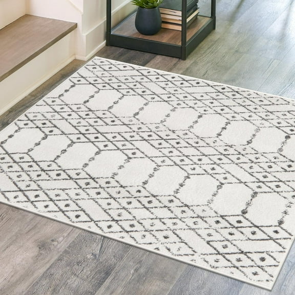 Unique Loom Paxon Trellis Collection Area Rug - Maeve (4' Square Ivory Black/Ivory)