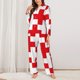 thumbnail image 2 of Balery Red Cross 1 Conjunto de Pijama con Estampado para Mujer, Conjunto de Dos Piezas con Manga Larga, Ropa de Dormir Suave con Bolsillos, Pijamas Cómodos-Large, 2 of 7