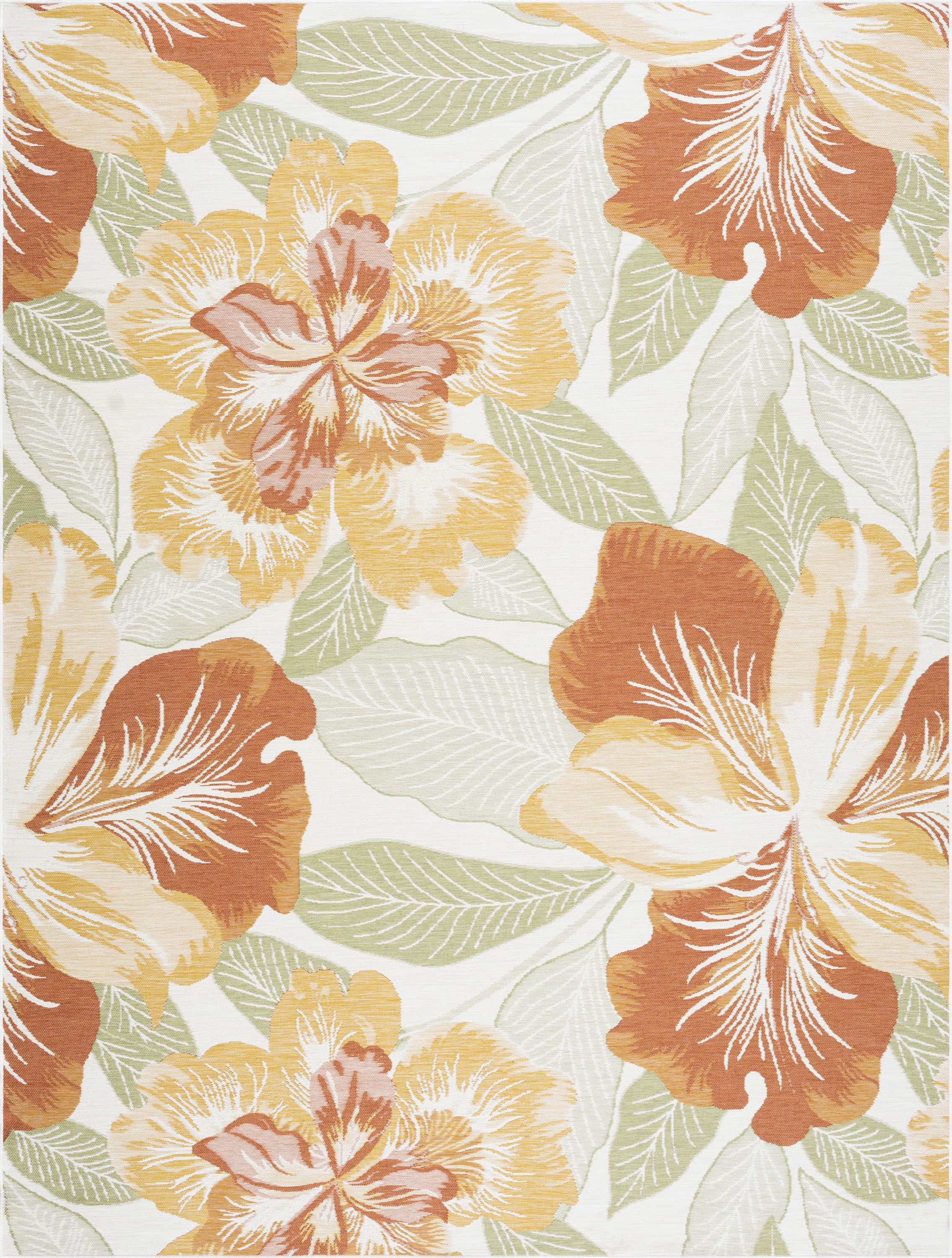 5x7 Water Resistant, Indoor Outdoor Rugs for Patios, Front Door Entry, Entryway, Deck, Porch, Balcony | Outside Area Rug for Patio | Orange, Floral | Size: 5'3'' x 7'3''
