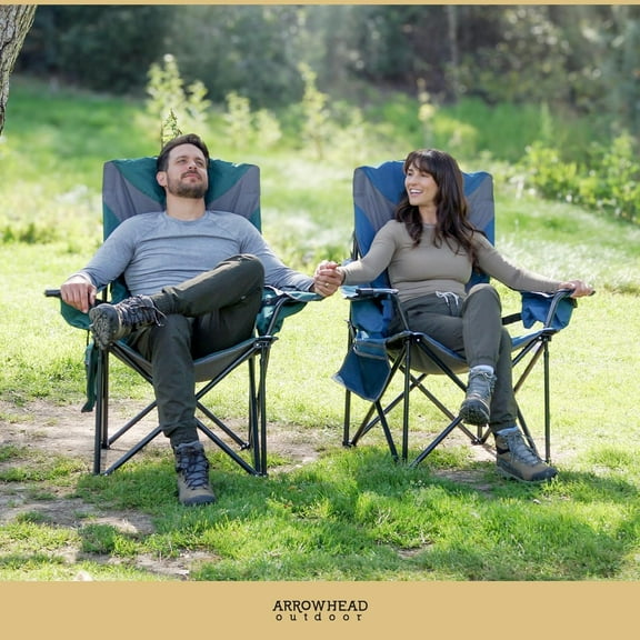 XXL Padded Camping Chair with Cooler, Cup Holder, Armrest, 600lbs Capacity, Blue