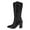 Black, variant on Women Knee High Boots Wide Calf Pointed Toe Chunky High Heel Pull on Fashion Western Cowboy Cowgirl Boots