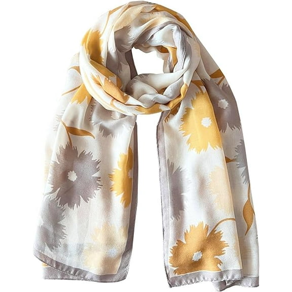 stylesilove Women Two-Tone Daisy Print Lightweight Scarf Lovely Flower Soft Shawl Scarves Neck Wraps for All Season, 5 Colors (Yellow)