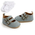 thumbnail image 2 of Infant Baby Girls Soft Sole Bowknot Princess Mary Jane Flats Prewalker Baby Sneaker Shoes + Socks 0-18Months, 2 of 6