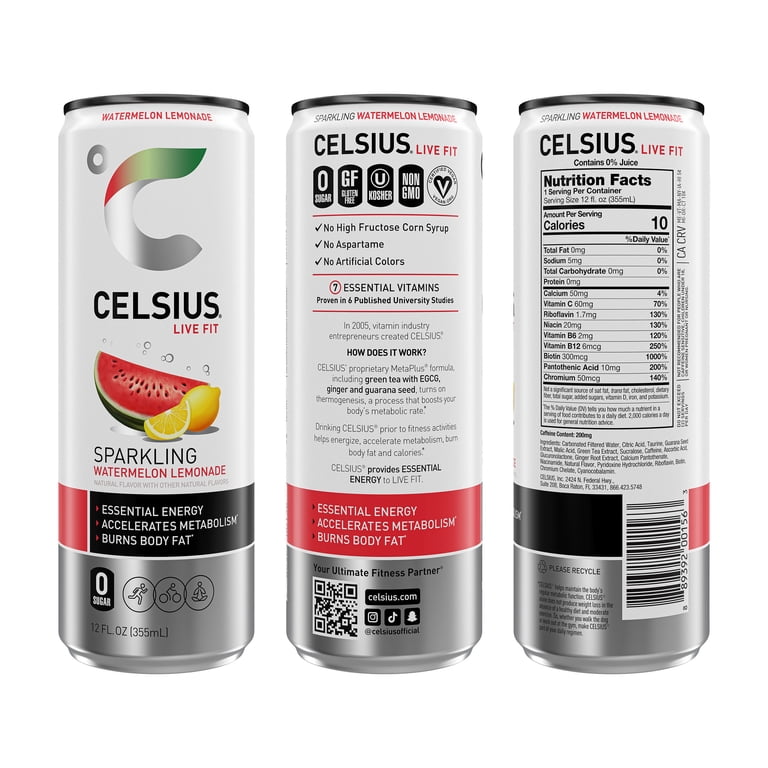CELSIUS Sparkling Watermelon Lemonade, 12 fl oz, 12 Pack photo 4