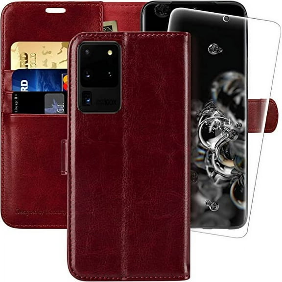 MONASAY Wallet Case Compatible for Galaxy S20 Ultra 5G, 6.9 inch, [Included Screen Protector] Flip Folio Leather Cell Phone Cover with Credit Card Holder