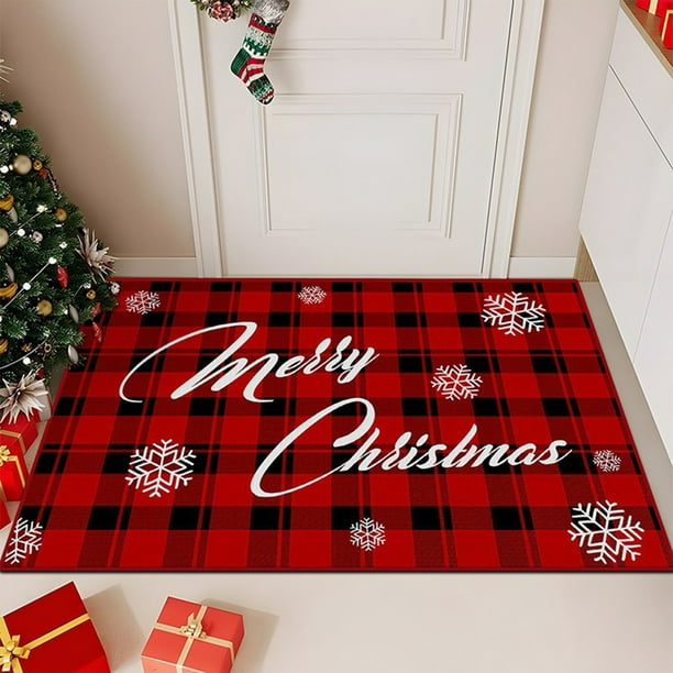 Tapete Navideño para Entrada | Material: Poliéster Rojo | 60 X 40 X 1 Cm | Decoración Festiva y Diseño Duradero | 1 Unidad