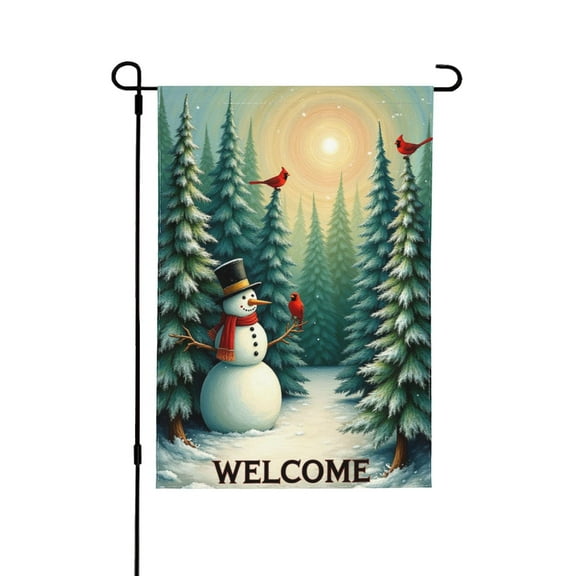 Welcome Snowman Garden Flag 12x18 Inch Double Sided Winter Wonderland Cardinal Birds Snow Scene Holiday Yard Flag Outdoor House Decor