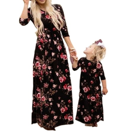 

Mommy and Me Floral Long Sleeve Princess Maxi Sundress Parent-Child Matching Boho Dress