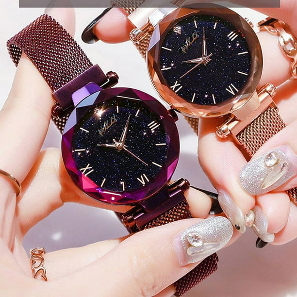 Women Fashion Starry Sky Magnetic Mesh Band Watches Durable for