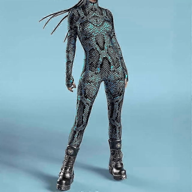 Snake Print Jumpsuit Cyberpunk 3D Printed Bodysuit Halloween Carnival Party Costume For Women