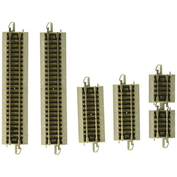 Bachmann Trains - Snap-Fit E-Z TRACK ASST. SECTIONS STRAIGHT TRACK (2 each 4.50", 2.25" and 1.125" per card) - NICKEL SILVER Rail With Grey Roadbed -