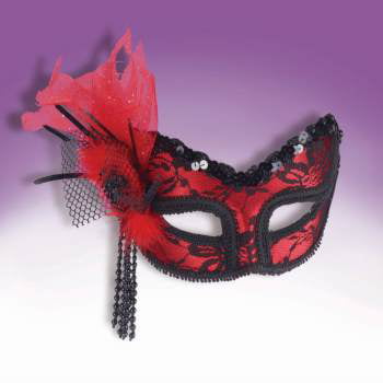 NEON RED LACE MASK FO-033F