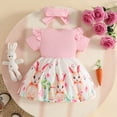 thumbnail image 4 of CAICJ98 Toddler Baby Girl Easter Outfit Birthday Dress Bunny Outfit Newborn Ruffle Short Sleeve Romper Bodysuit with Headband Infant Jumpsuit Summer Clothes (Pink,12-18 Months), 4 of 5