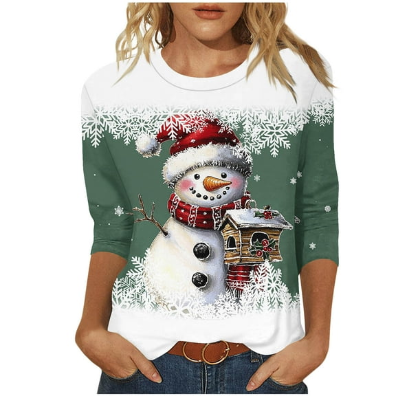 Christmas Shirt for Women Snowman Graphic Tee Holiday Top Short Sleeve Casual Cute Xmas T Shirt Winter Outfit