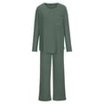 thumbnail image 4 of Women's Two Piece Casual Pant Sets New Lounge Sets for Women Long Sleeve Shirt with Wide Leg Pants 2 Piece Matching Sweatsuits Fall Outfits Green S, 4 of 5