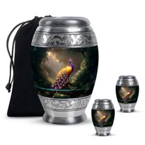 Yatskia Golden and Purple Peacock Mini Cremation Urns for Ashes Adult Mother and Father, Large Memorial Urn for Human Ashes Adult, (Monar 10 Inch and 3 Inch)