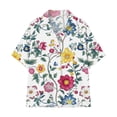 thumbnail image 4 of Favoffer Women's Floral Linen Button Down Short Sleeve Blouses V Neck Casual Summer Tops Loose Fit Hawaiian Shirts for Beach Vacation Daily Work, 4 of 7