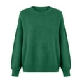 thumbnail image 4 of HNMKIU Plus Size Loose Fit Solid Color Round Neck Long Sleeve Pullover Sweater Warm Womens Cardigan Sweaters for Winter Cozy Green,M, 4 of 4