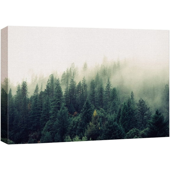 wall26 Canvas Print Wall Art Misty Green Forest Pine Trees in Sunlight Nature Wilderness Photography Modern Art Rustic Scenic Colorful Multicolor for Living Room, Bedroom, Office - 16"x24"