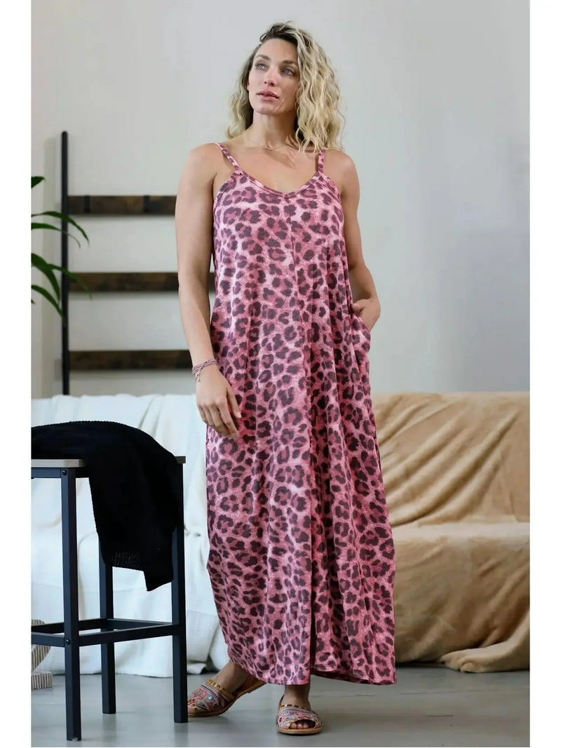 fitted lace wedding dress PLUS SOFT FRENCH TERRY LEOPARD CAMI MAXI DRESS