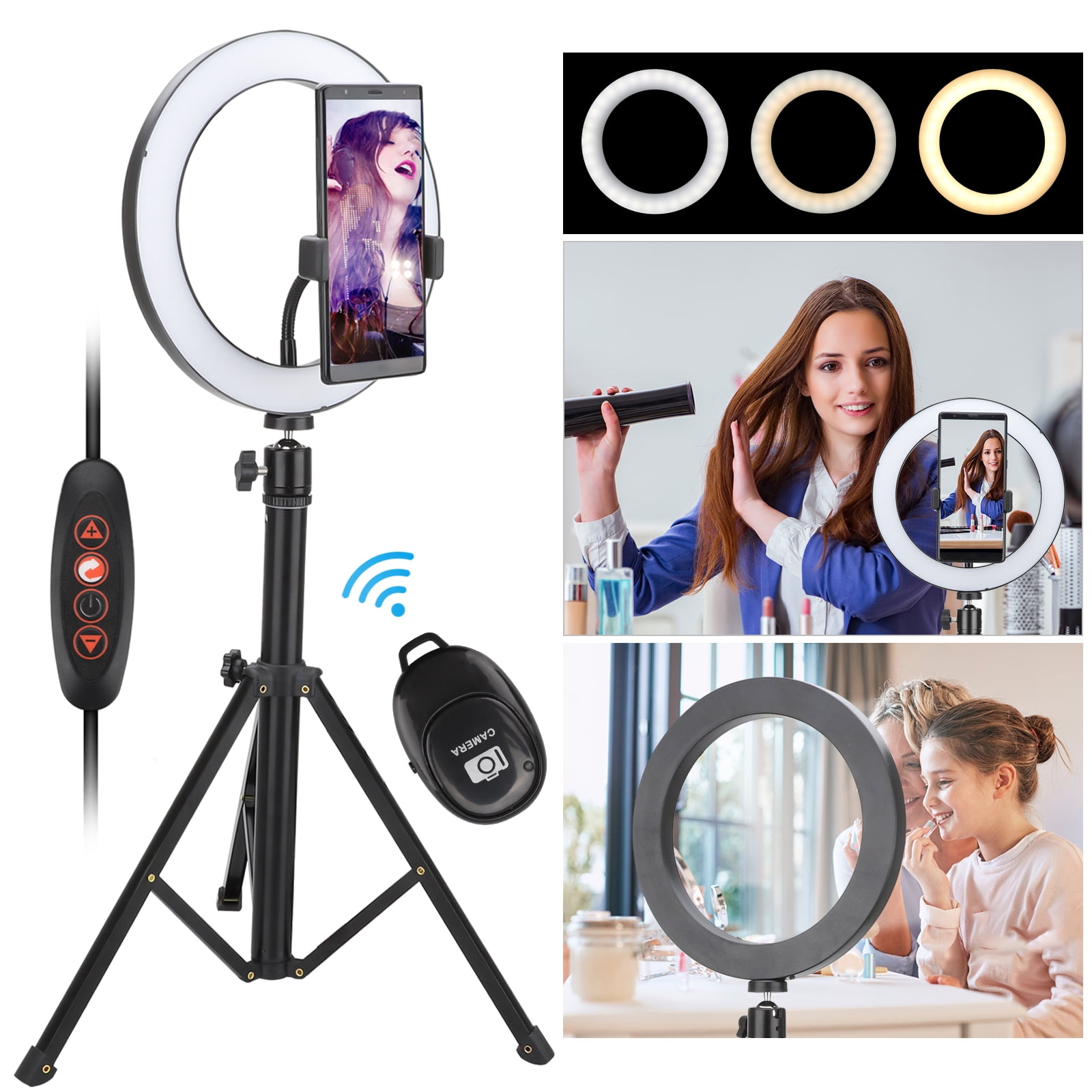 Ring Light 6 Pouces Trépied 1,2m Réglable Selfie Anneau Lumineux LED 6 Pouces Avec Trépied - Kit Photo Selfie Réglable 3 Couleurs Lampe Maquillage Dimmable