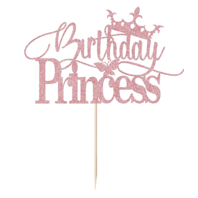 Adorno para Pastel Dcokska Princesa de Cumpleaños con Brillo Rosa