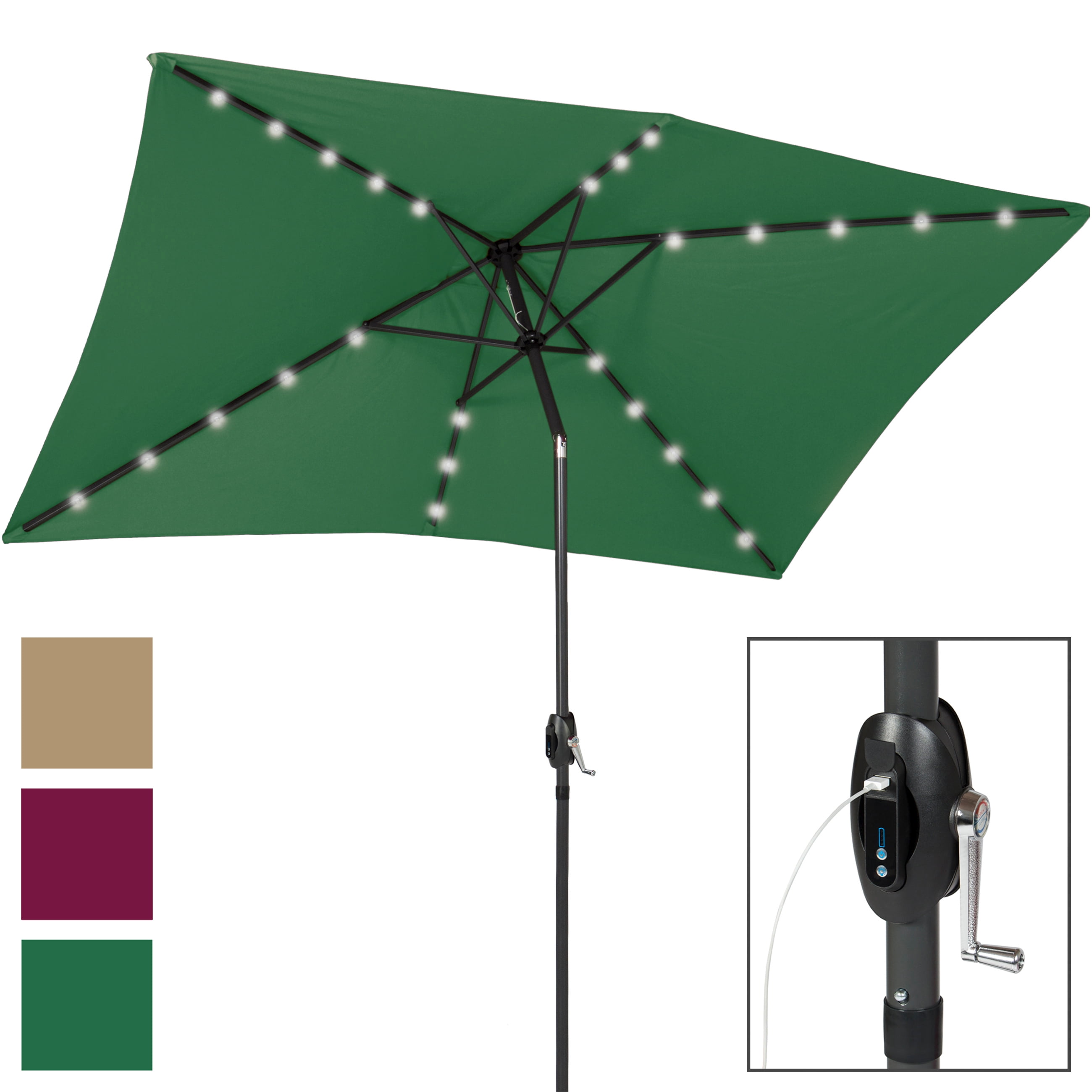 USB Charger Portable Power Bank 10' x 6.5' LED Patio Solar Umbrella Multicolor by Best Choice Products