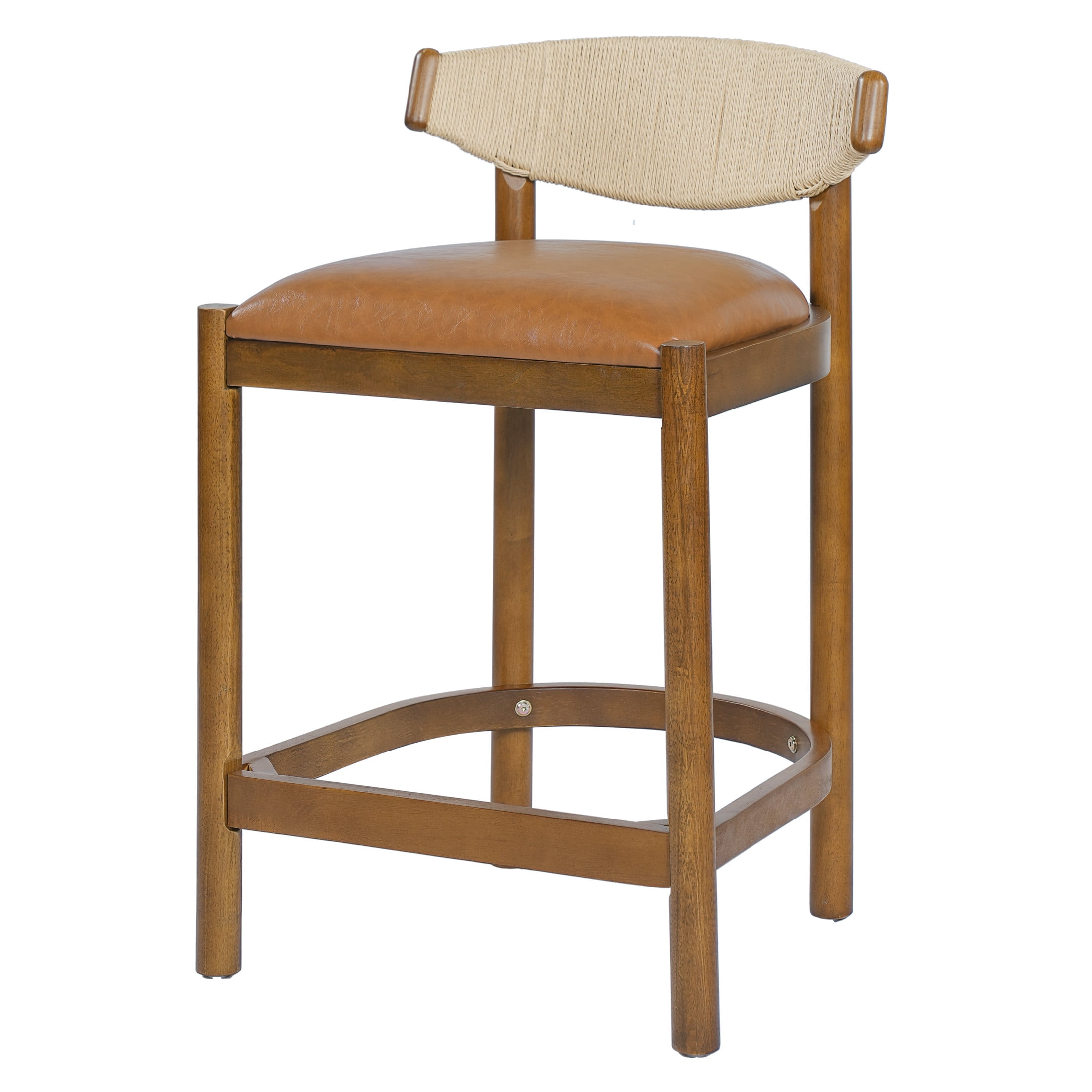 Christopher Knight Home Modern Counter Stools with Rope Back and PU Upholstered, Brown, Set of 2