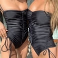 thumbnail image 5 of Low Collar Spaghetti Straps High Waist Lady Monokini Sexy Pleated Side Draswring One-Piece Swimwear for Swimming Pool, 5 of 6
