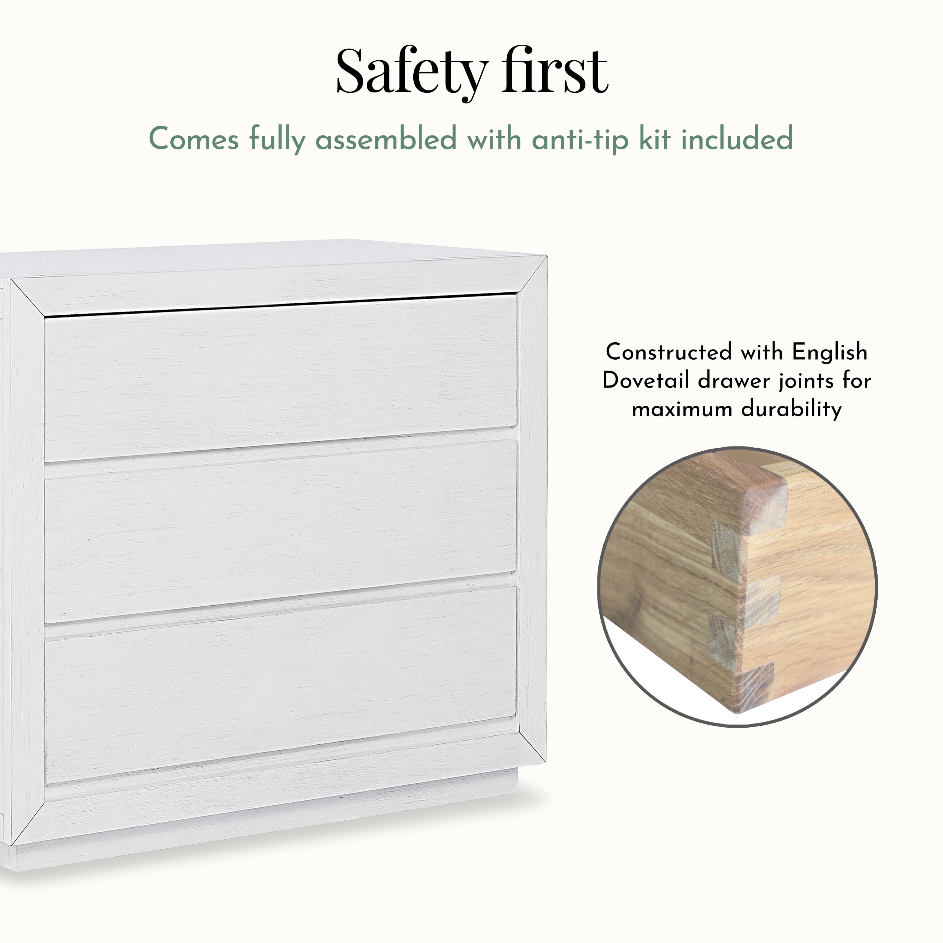 Evolur Maddox 3 Drawer Chest, Weathered White