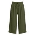 thumbnail image 4 of Ltctricy Wide Leg Capri Pants for Women Loose Fit Drawstring Lounge Pants with Pockets Comfy Casual Yoga Pants(Army Green,X-Large), 4 of 7
