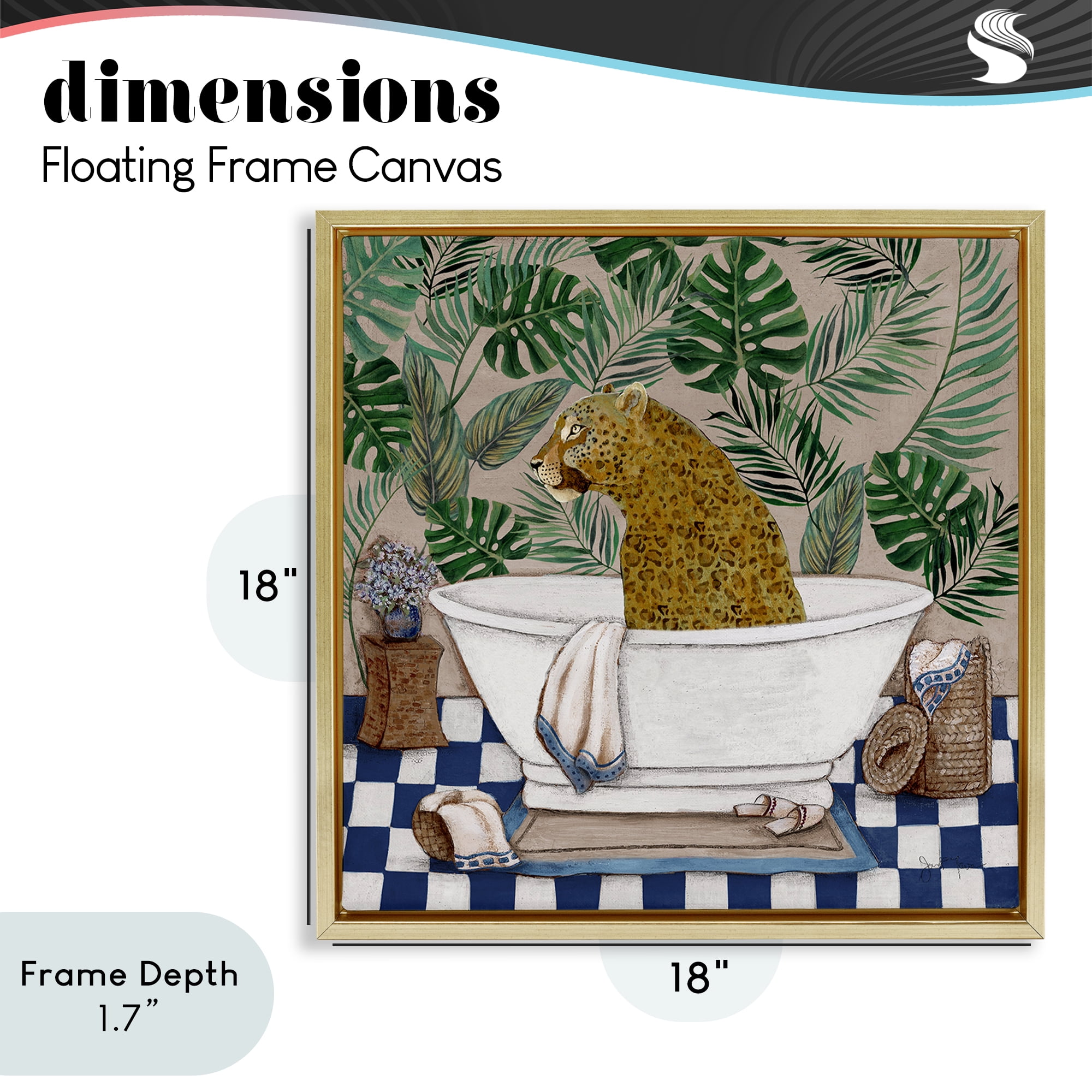 Stupell Industries Leopard in Tropical Bathtub Gold Framed Floater Canvas Wall Art, design by Janet Tava