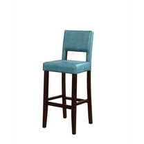 Linon Vega Full Back Wood Bar Stool, 30" Seat Height, Black Finish with Aegean Blue Fabric