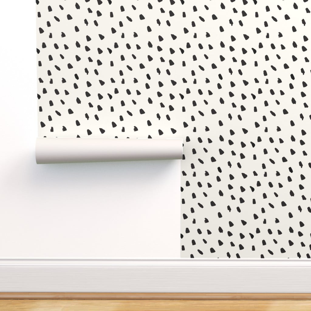 Peel & Stick Wallpaper Swatch - Painterly Black Dots Cream Speckles Beige  Wild Animal Custom Removable Wallpaper by Spoonflower 