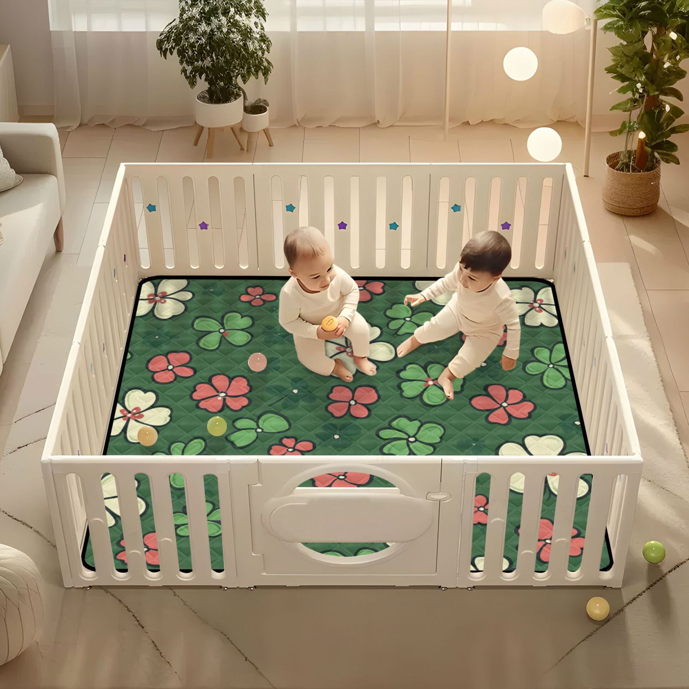 WOBOGO Colorful Clovers Baby Playmats Extra Large Waterproof Rollable Activity Pads for Toddlers 50×50inch