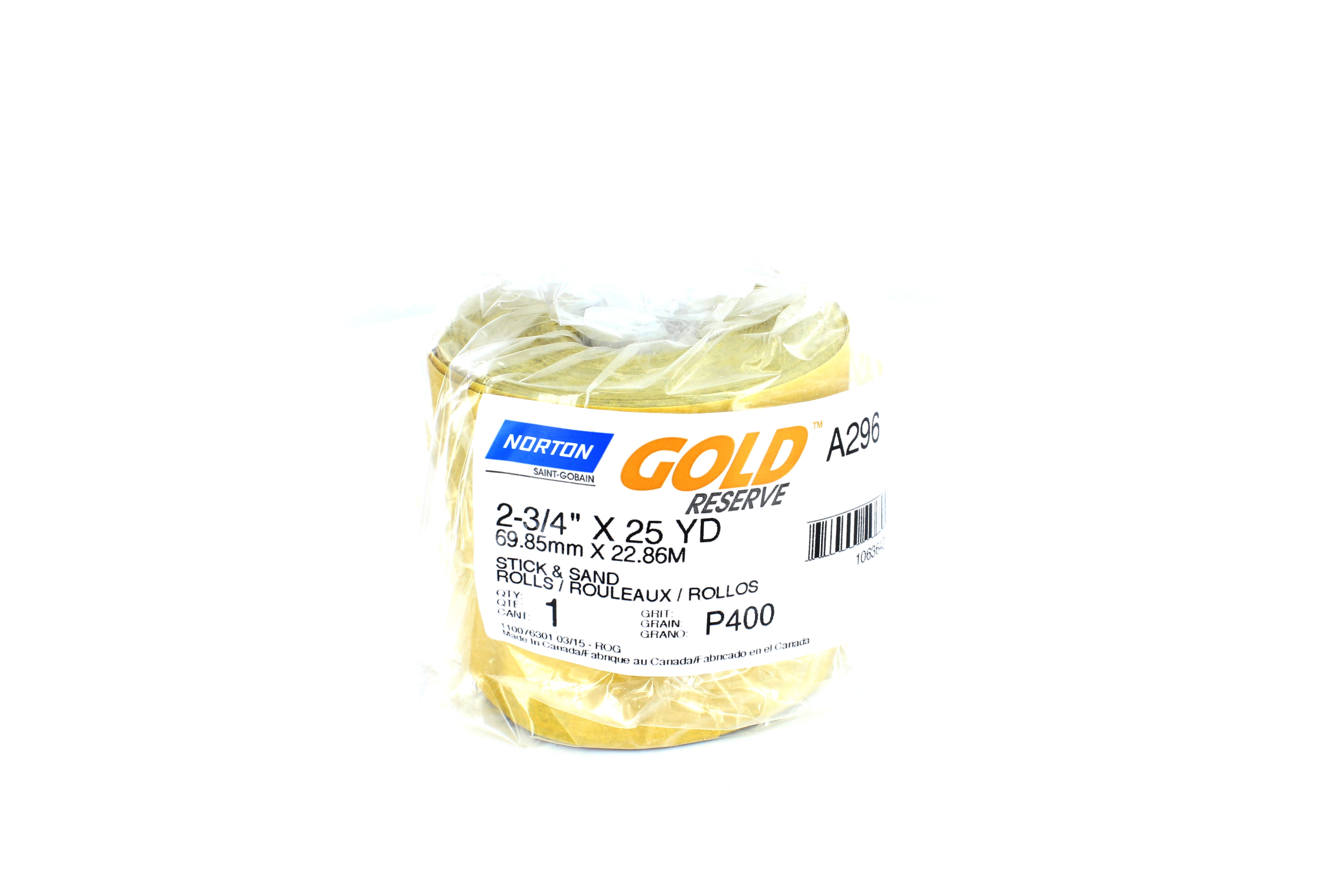 Norton 6147 Sandpaper Dura Block Gold Sticky Back Roll 2.75 Inch by 25 Yard PSA