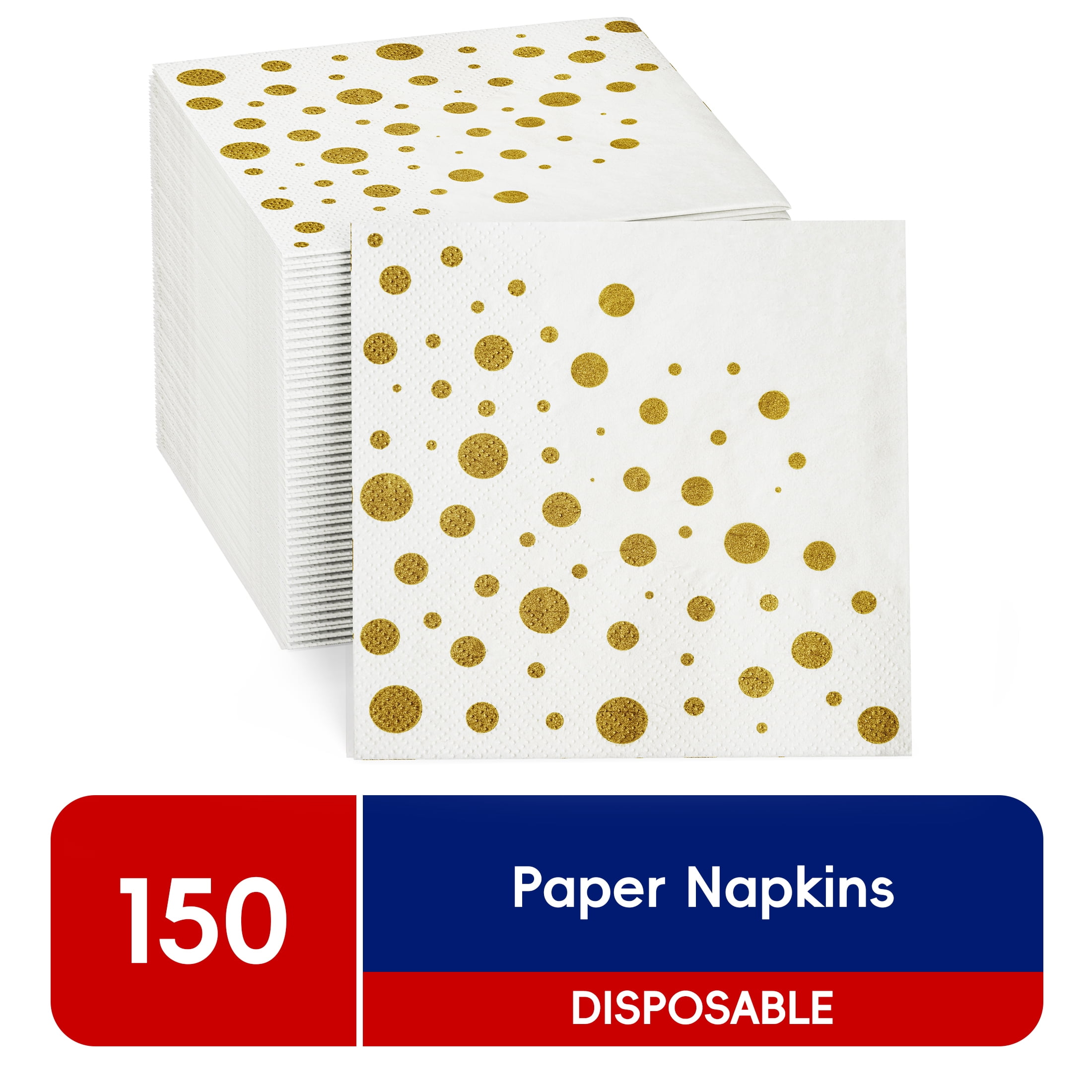 Jolly Chef Cocktail Napkins, 150 Pack, Gold Square, 3-Ply photo 1