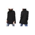 thumbnail image 3 of Suéteres de Cuello Alto de Gran Tamaño para Mujer, Larga de Murciélago, Dobladillo Abierto, Túnica, Suéter de Punto, Tops Negro XXL, 3 of 7