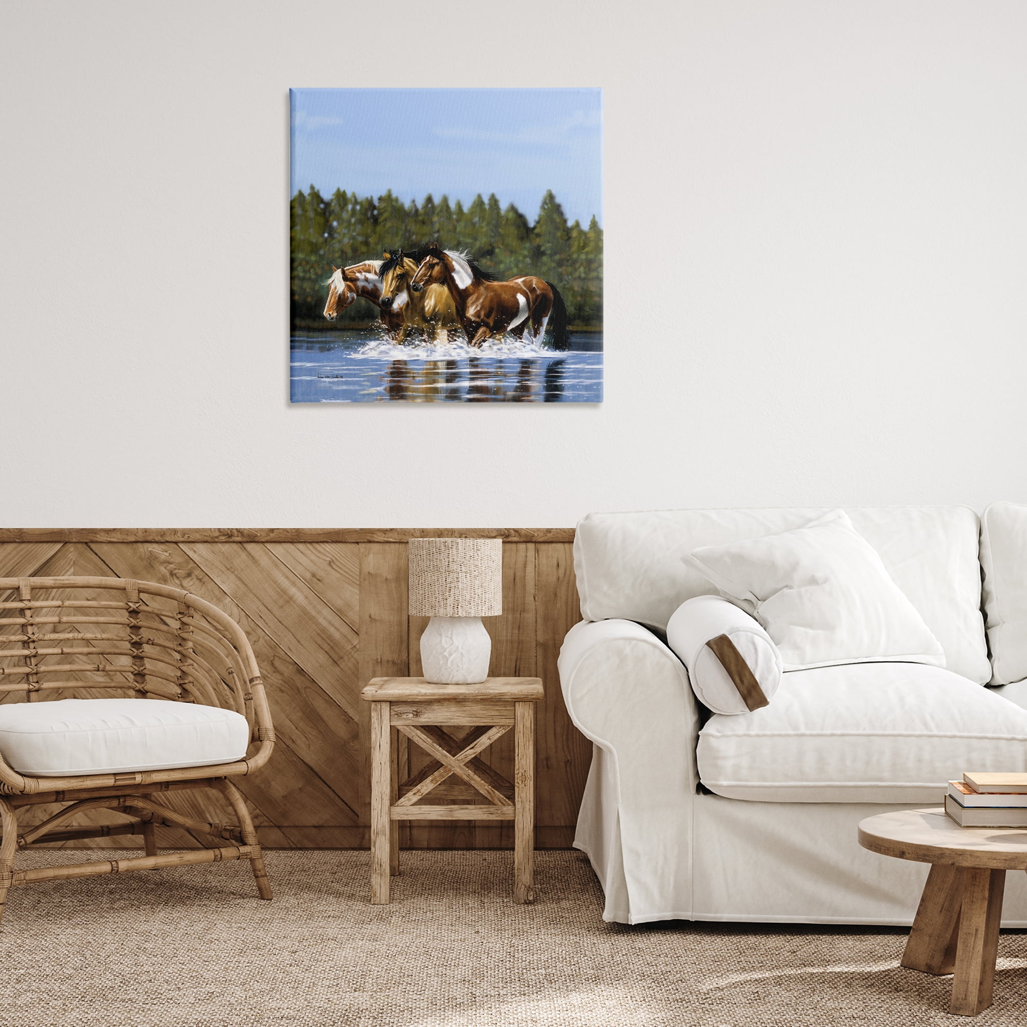 Stupell Industries Horses Upstream Splashing Animals & Insects Painting Gallery Wrapped Canvas Art Print Wall Art, 30 x 30