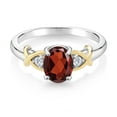 thumbnail image 4 of Gem Stone King 2 Tone 10K Yellow Gold and 925 Sterling Silver Red Garnet and White Lab Grown Diamond Ring for Women (1.58 Cttw, Available in Size 5,6,7,8,9), 4 of 6