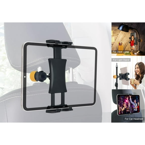 LINCO 4.7"- 10.5" Tablet Holder for Car Headrest Mic Stand 360° Backseat Tablet Mount Holder for Kids Compatible with Smartphone iPad Switch