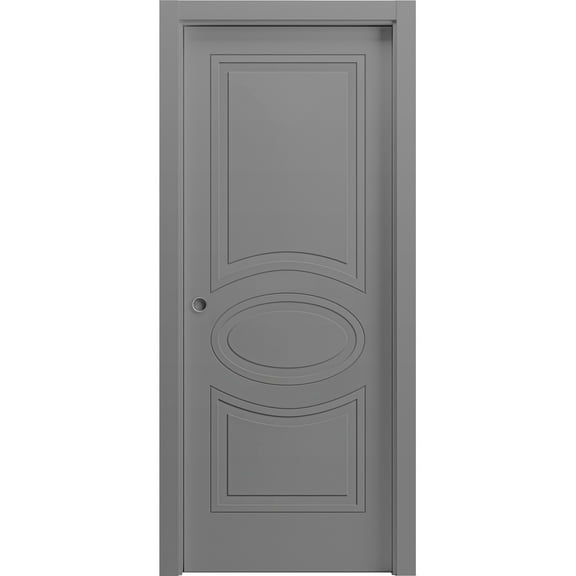Sliding Pocket Door 18 x 84 inches / Mela 7001 Painted Grey / Kit Rail Hardware / MDF Interior Bedroom Modern Doors