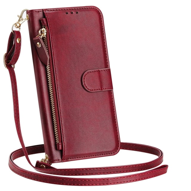 Case For Samsung Galaxy S26 Ultra/S26 Plus/S26, PU Leather Shell With Adjustable Detachable Lanyard Card Slot Kickstand Cover