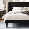Sha Cerlin King Size Upholstered Platform Bed Frame with Velvet Channel Wingback Headboard ...