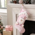 thumbnail image 3 of Large Pink Christmas Stocking with 3D Plush Santa Claus Figure, 16.54in Xmas Hanging Ornament Shiny Gift Bag with Rope for Holiday and Party, 3 of 4